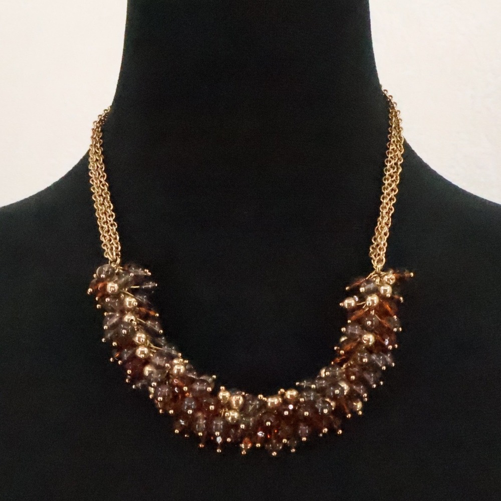 Banana Republic Beaded Cluster Bib Necklace Gold Tone Statement Office Boho